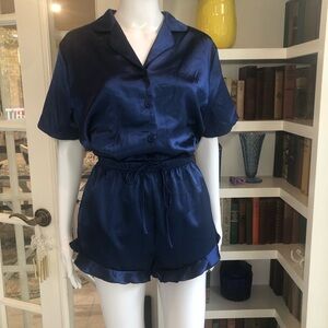 Navy Blue Satin Pajama Set